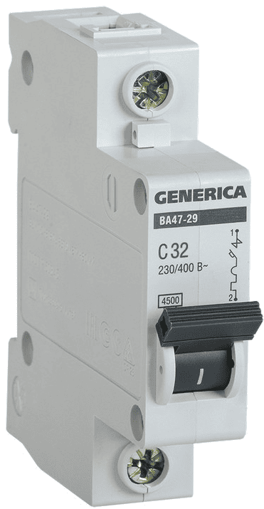 Автомат 1Р ВА 47-29 32 А 4,5кА характеристика С GENERICA ИЭК